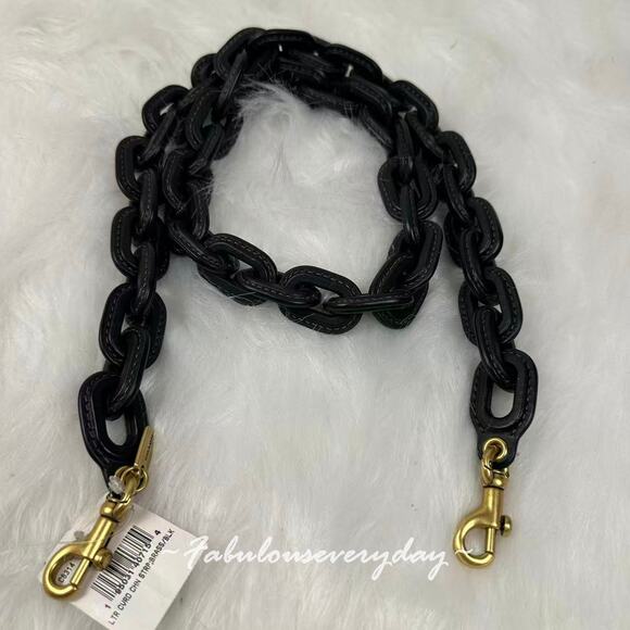 Coach Leather Covered Long Chain Strap In Black/Brass C8314 NWT - Picture 3 of 7